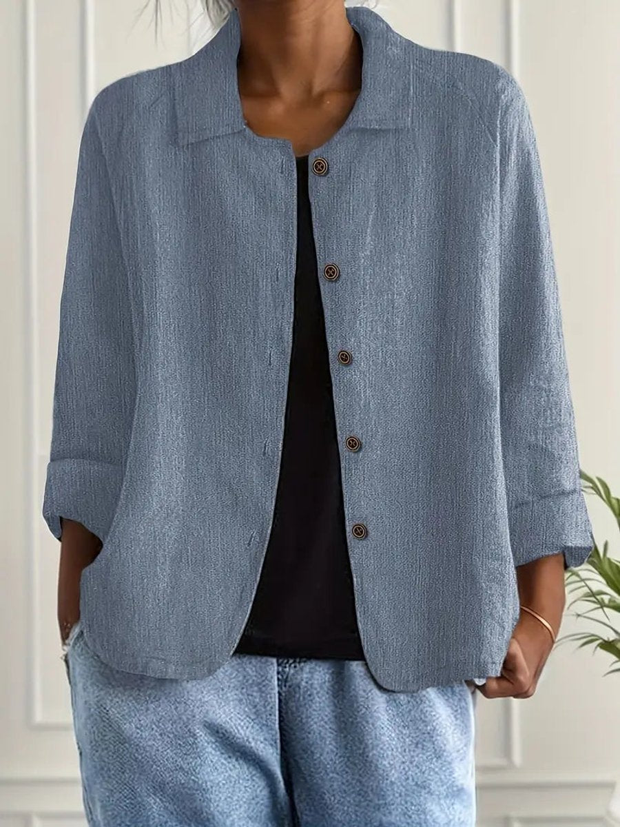 Dame Cardigan i Bomuld og Hør med Knapper