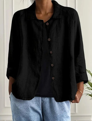 Dame Cardigan i Bomuld og Hør med Knapper