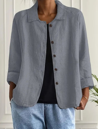 Dame Cardigan i Bomuld og Hør med Knapper