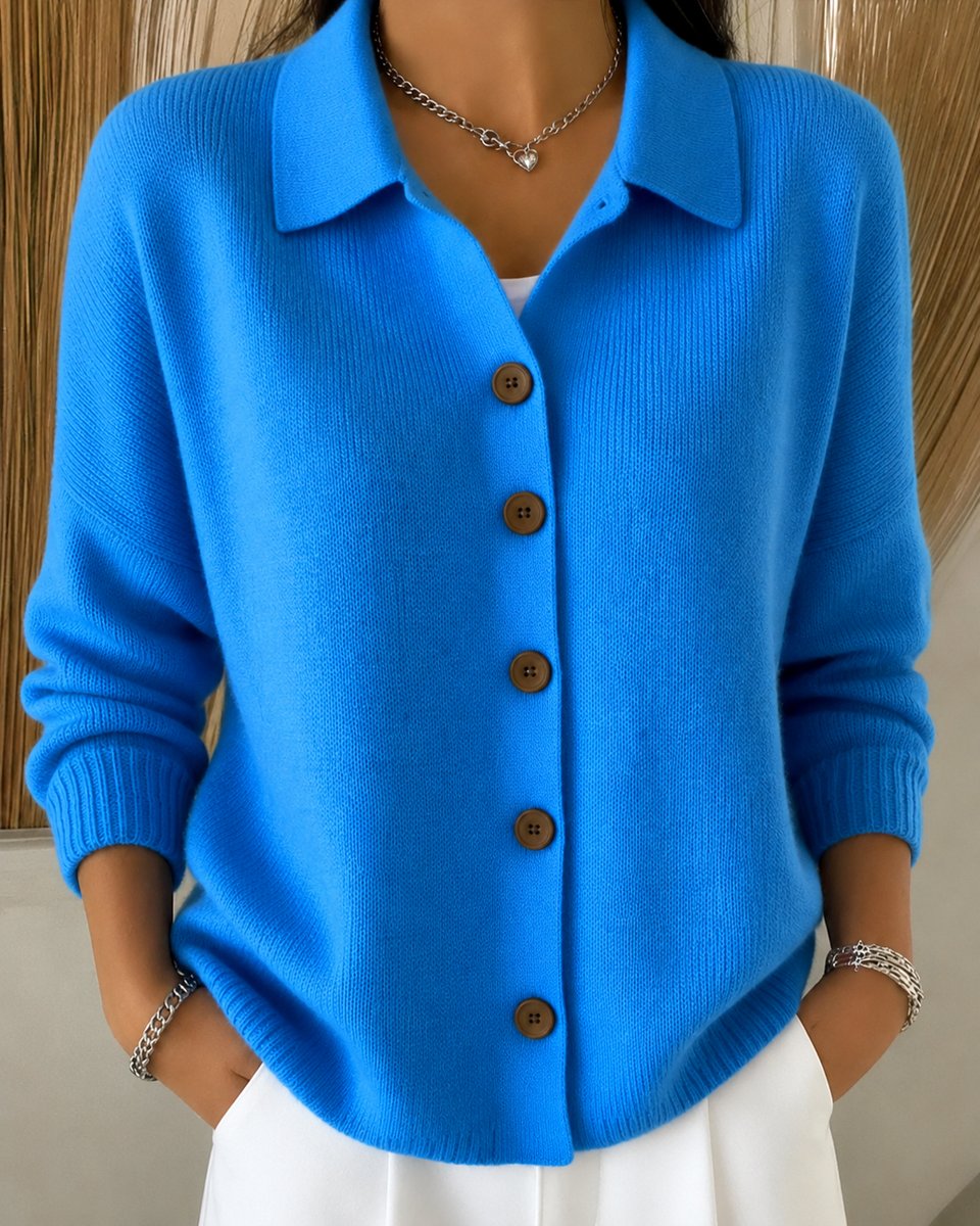 Dame Cardigan med Krave og Knapper