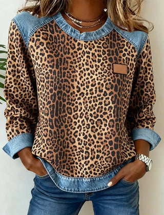Dame Leopard Sweatshirt med Denim
