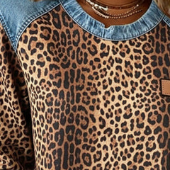 Dame Leopard Sweatshirt med Denim