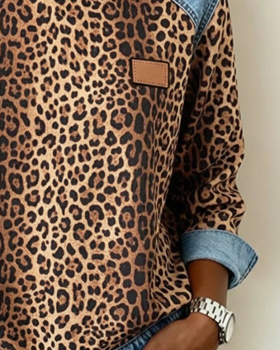 Dame Leopard Sweatshirt med Denim