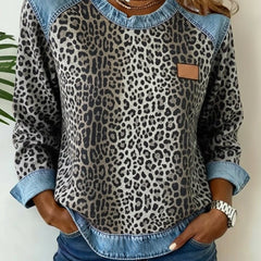 Dame Leopard Sweatshirt med Denim