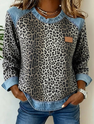Dame Leopard Sweatshirt med Denim