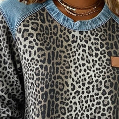 Dame Leopard Sweatshirt med Denim