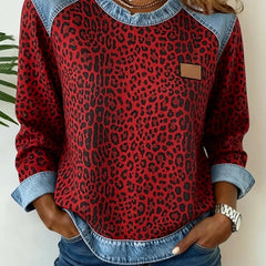Dame Leopard Sweatshirt med Denim