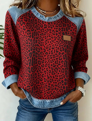 Dame Leopard Sweatshirt med Denim