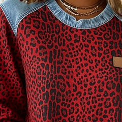 Dame Leopard Sweatshirt med Denim