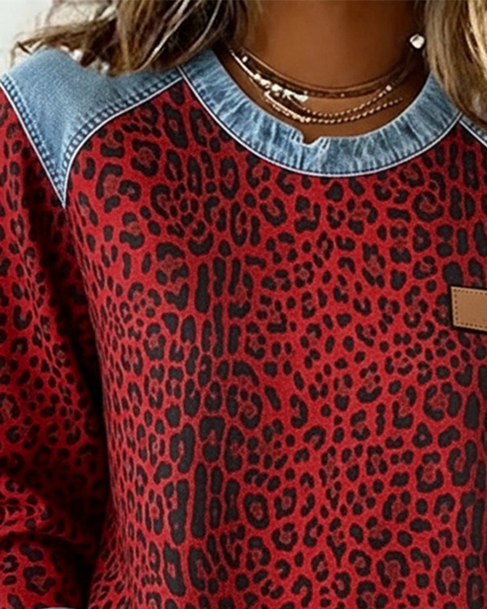 Dame Leopard Sweatshirt med Denim
