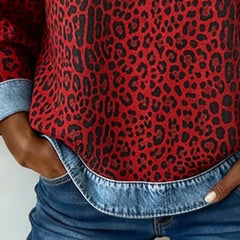Dame Leopard Sweatshirt med Denim