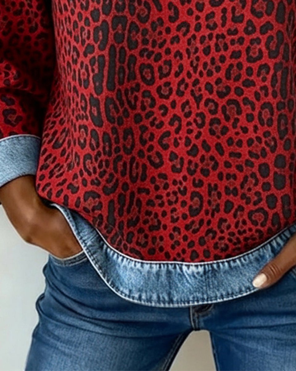 Dame Leopard Sweatshirt med Denim