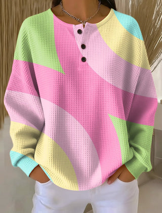 Dame Colorblock Striktrøje med Knapper