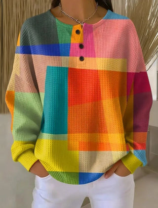 Dame Mønstret Sweatshirt med Knapper