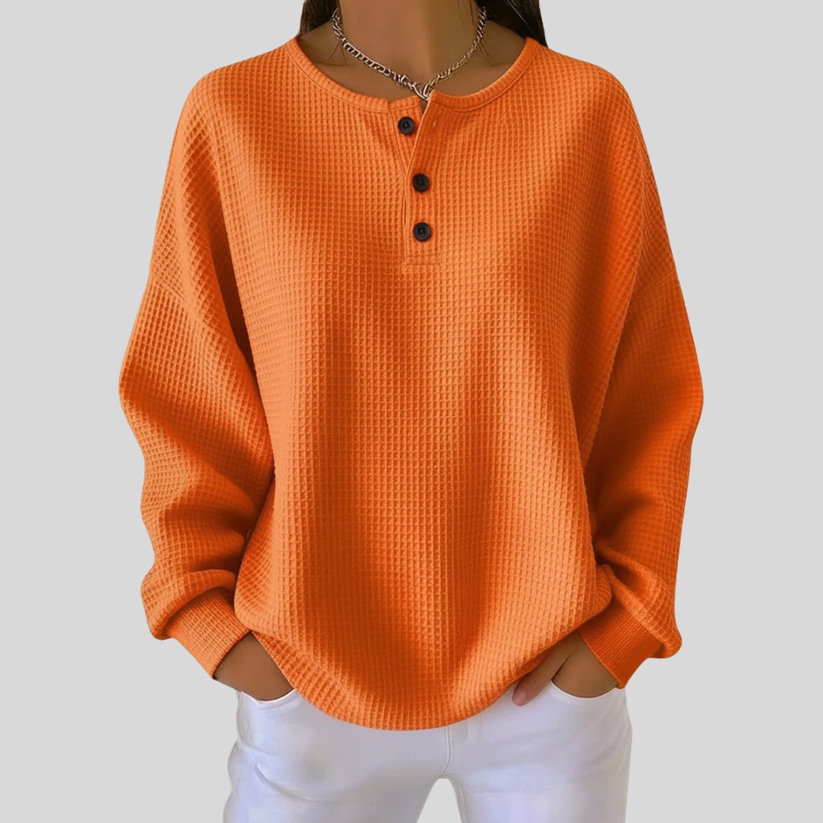 Dame Oversized Striktrøje med Knapper