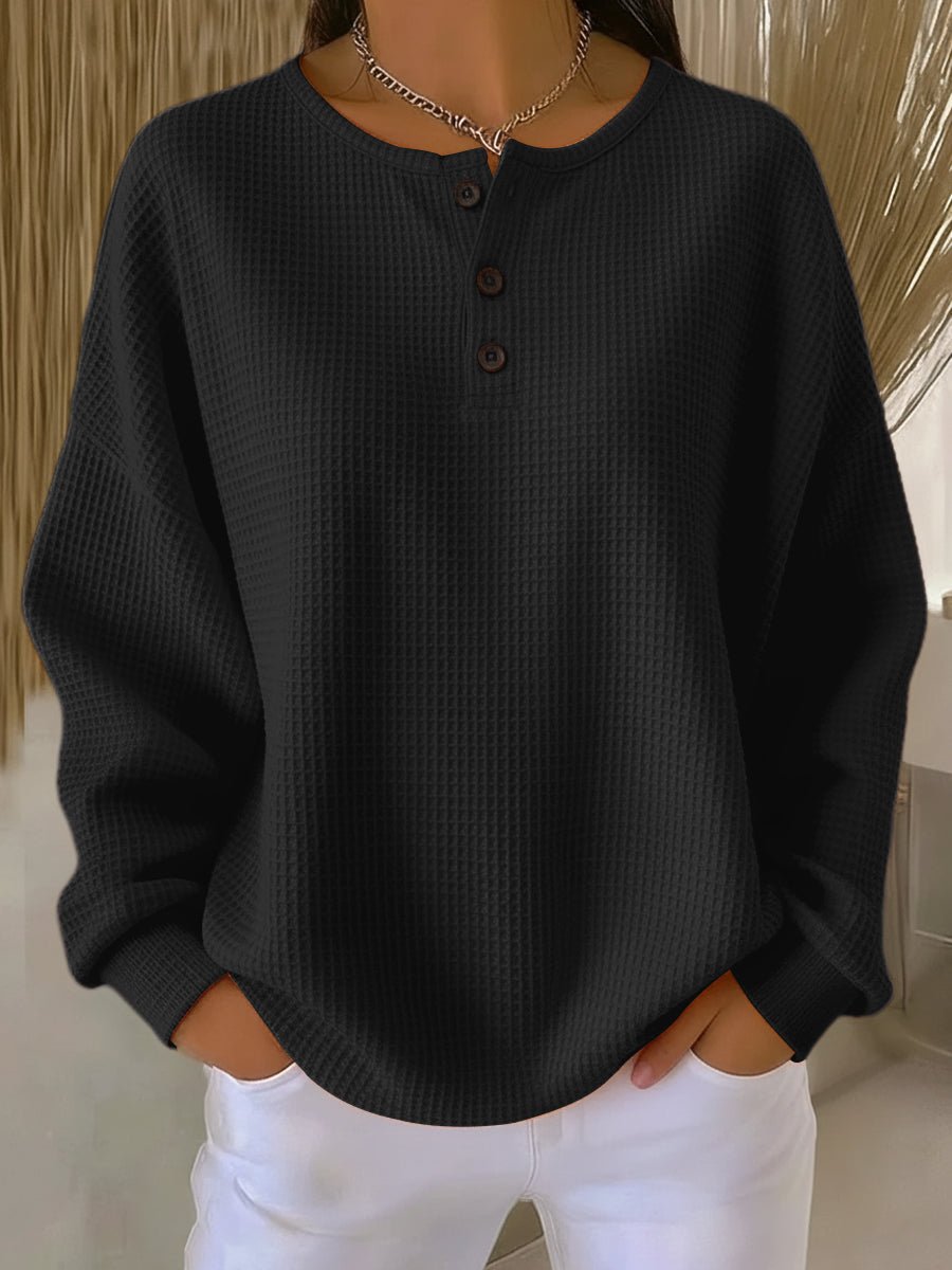 Dame Oversized Striktrøje med Knapper