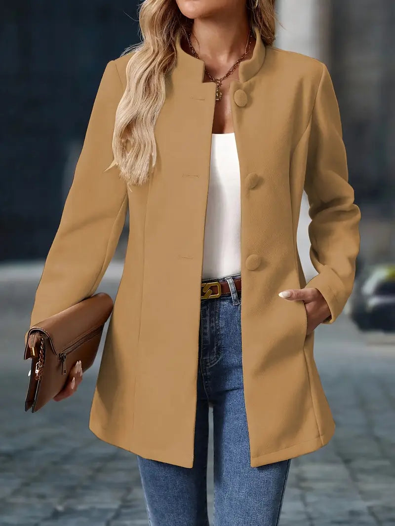 Dame Elegant Lang Vinterfrakke med Knapper