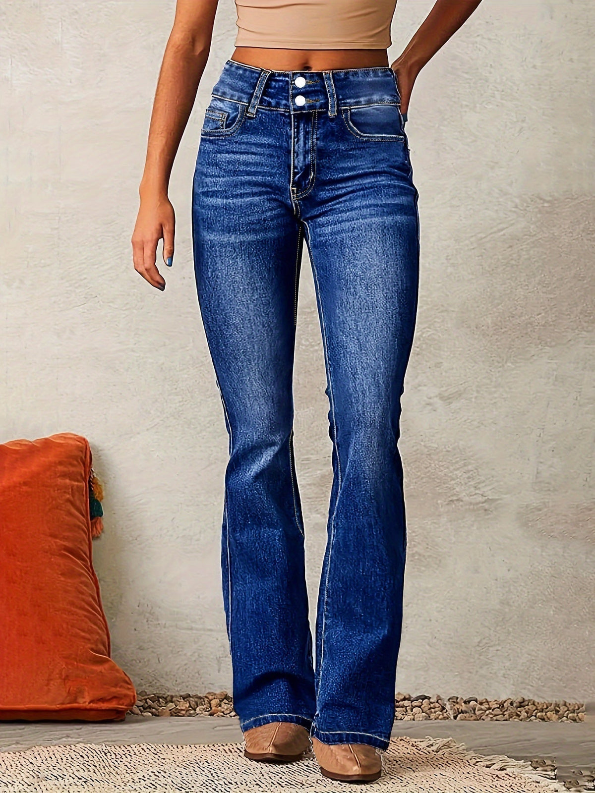 Dame Højtaljede Jeans med Vide Ben