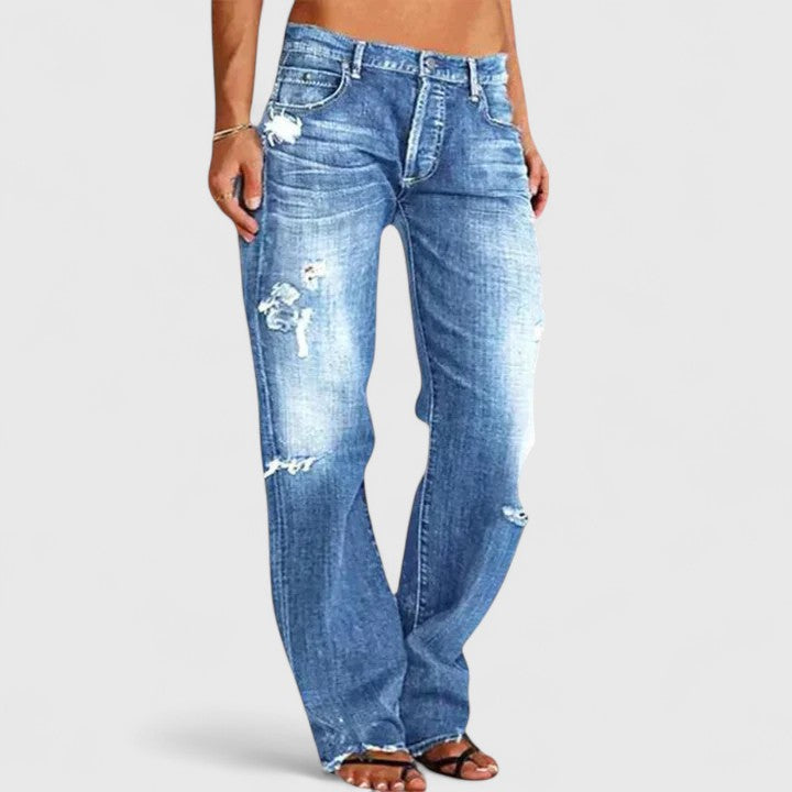 Dame Vintage Loose Fit Jeans i Vasket Denim