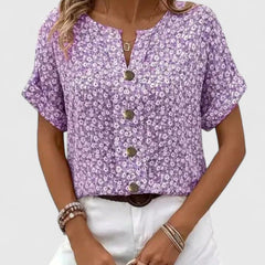 Dame Løs Blomstret Bluse med Knapper