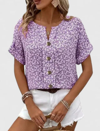 Dame Løs Blomstret Bluse med Knapper