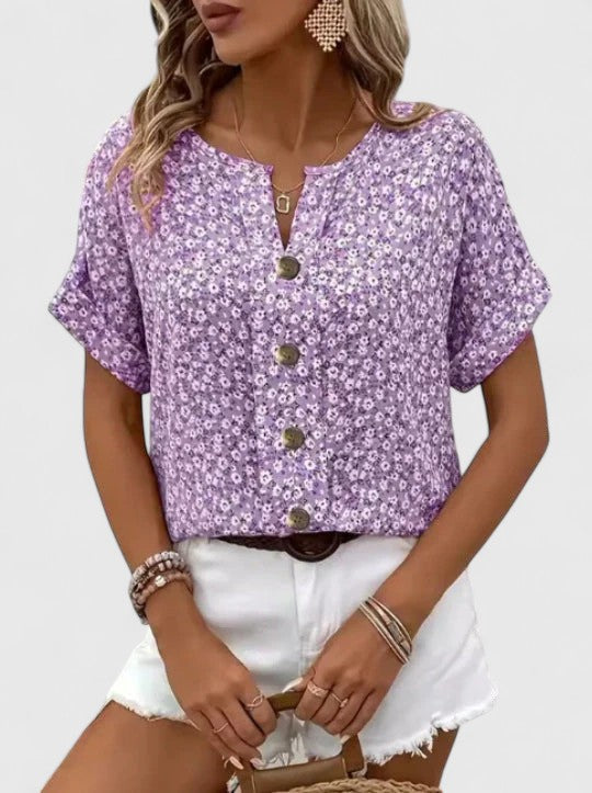 Dame Løs Blomstret Bluse med Knapper
