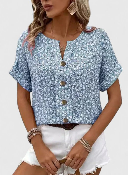 Dame Løs Blomstret Bluse med Knapper