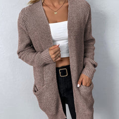 Dame Langærmet Cardigan med Åben Front