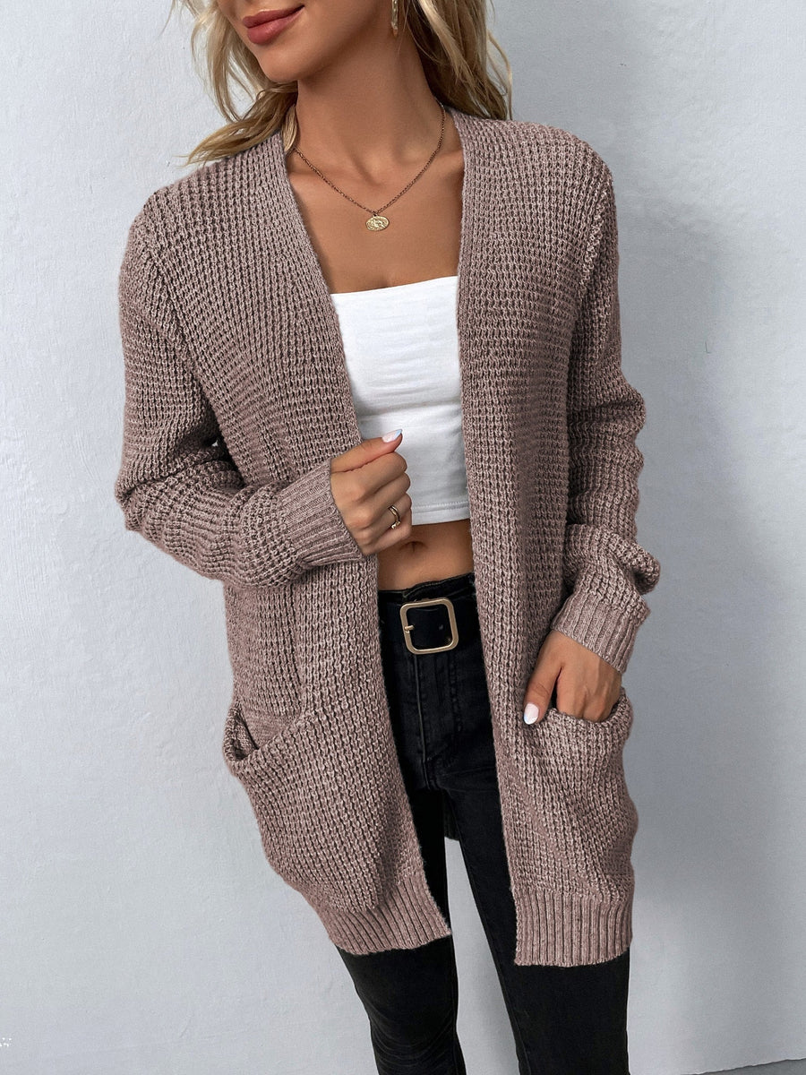 Dame Langærmet Cardigan med Åben Front