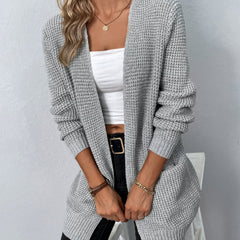 Dame Langærmet Cardigan med Åben Front