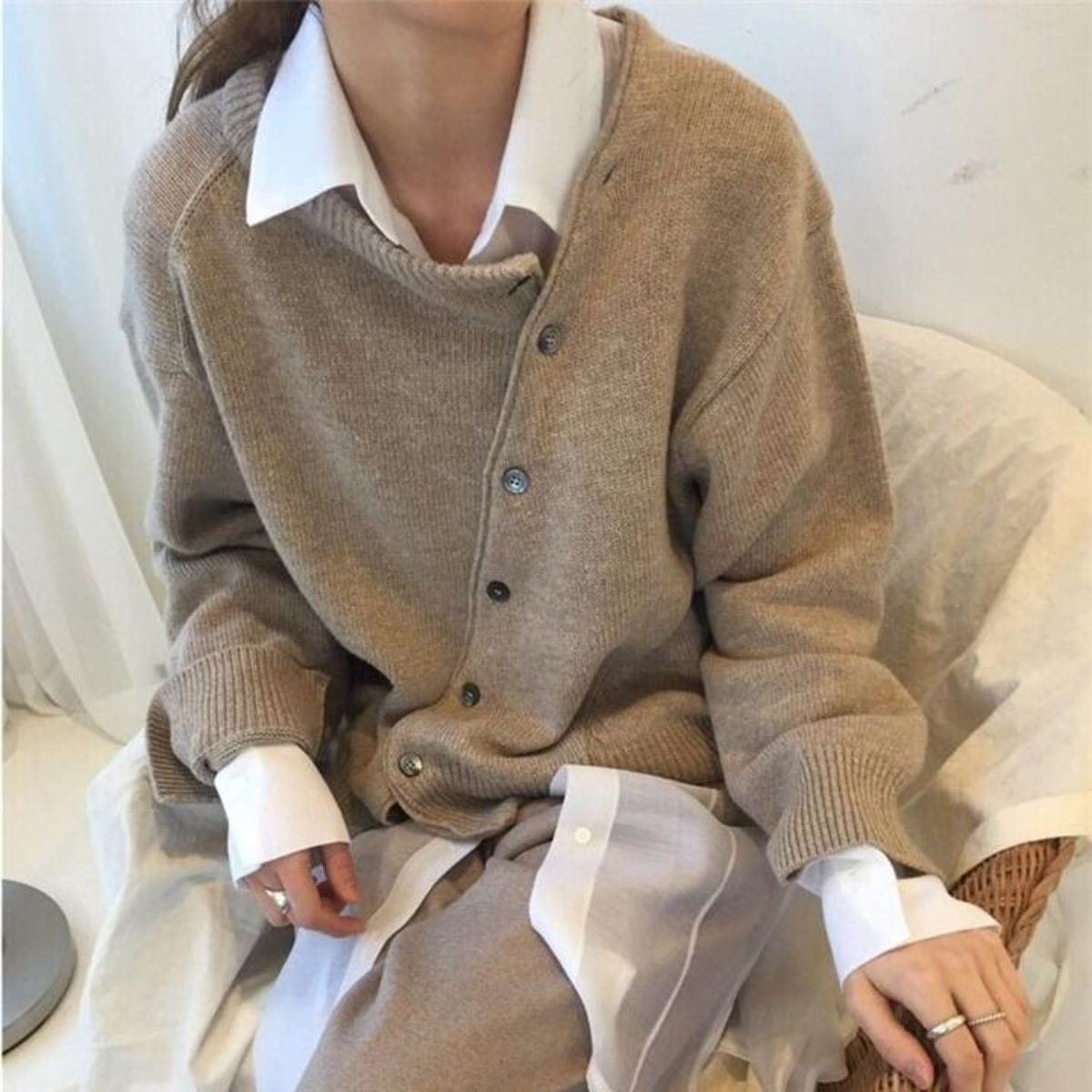 Dame Oversized Cardigan med Knapper