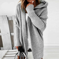 Dame Oversized Cardigan med Hætte og Åben Front