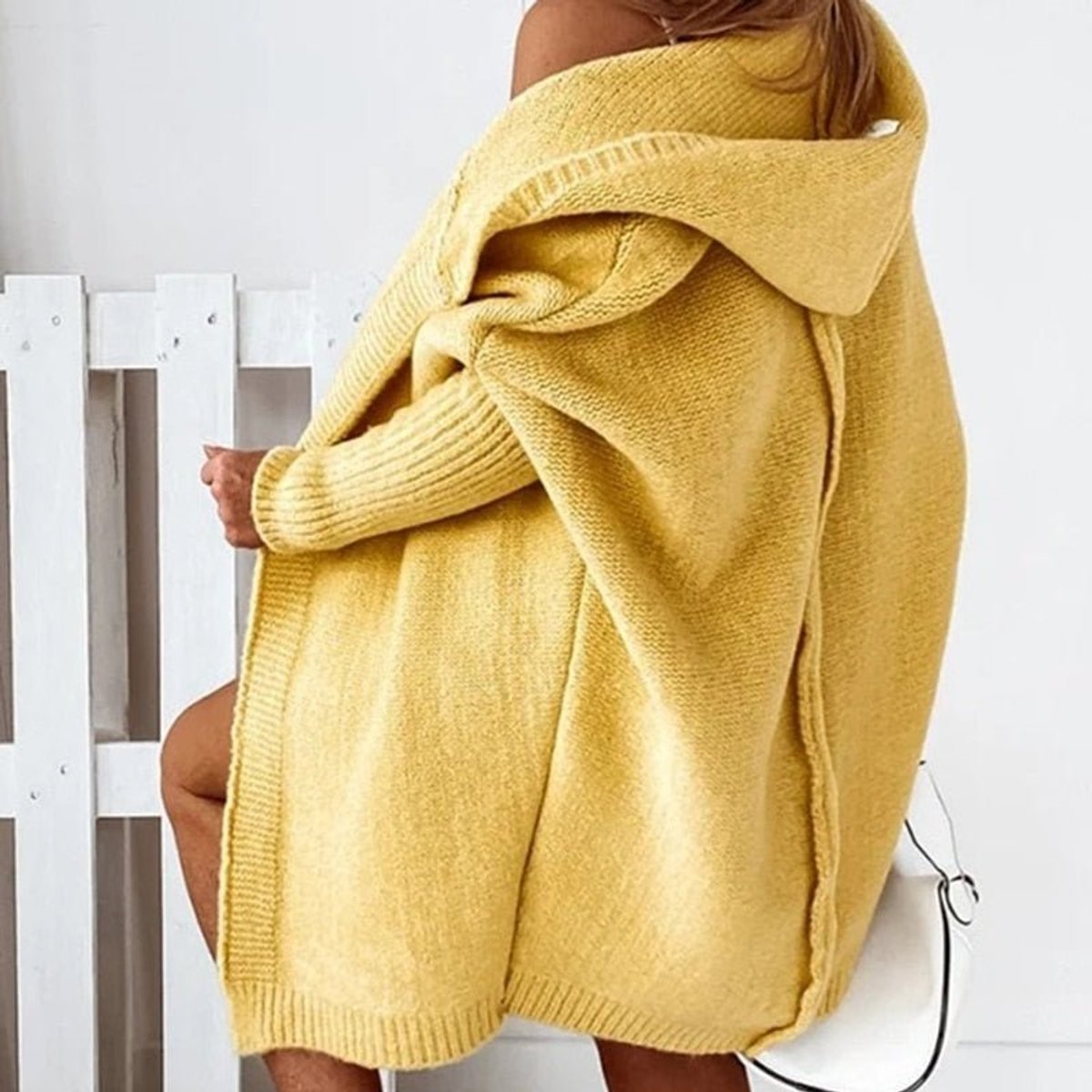 Dame Oversized Cardigan med Hætte og Åben Front