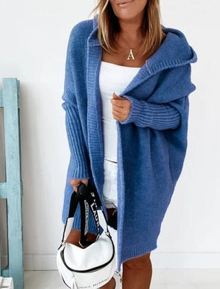 Dame Oversized Cardigan med Hætte og Åben Front