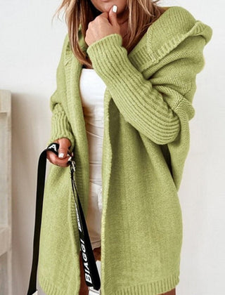 Dame Oversized Cardigan med Hætte og Åben Front