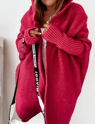 Dame Oversized Cardigan med Hætte og Åben Front