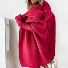 Dame Oversized Cardigan med Hætte og Åben Front