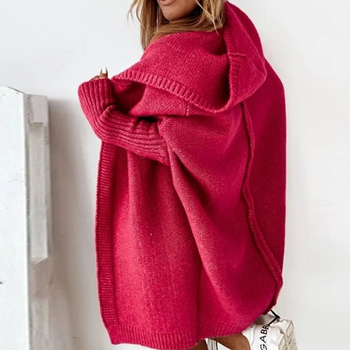 Dame Oversized Cardigan med Hætte og Åben Front