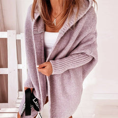 Dame Oversized Cardigan med Hætte og Åben Front