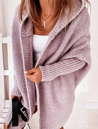 Dame Oversized Cardigan med Hætte og Åben Front