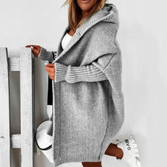 Dame Oversized Cardigan med Hætte og Åben Front