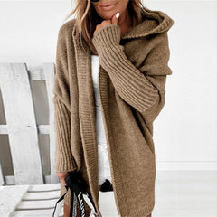 Dame Oversized Cardigan med Hætte og Åben Front