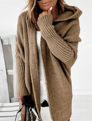 Dame Oversized Cardigan med Hætte og Åben Front