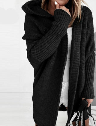 Dame Oversized Cardigan med Hætte og Åben Front