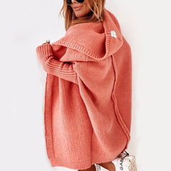 Dame Oversized Cardigan med Hætte og Åben Front