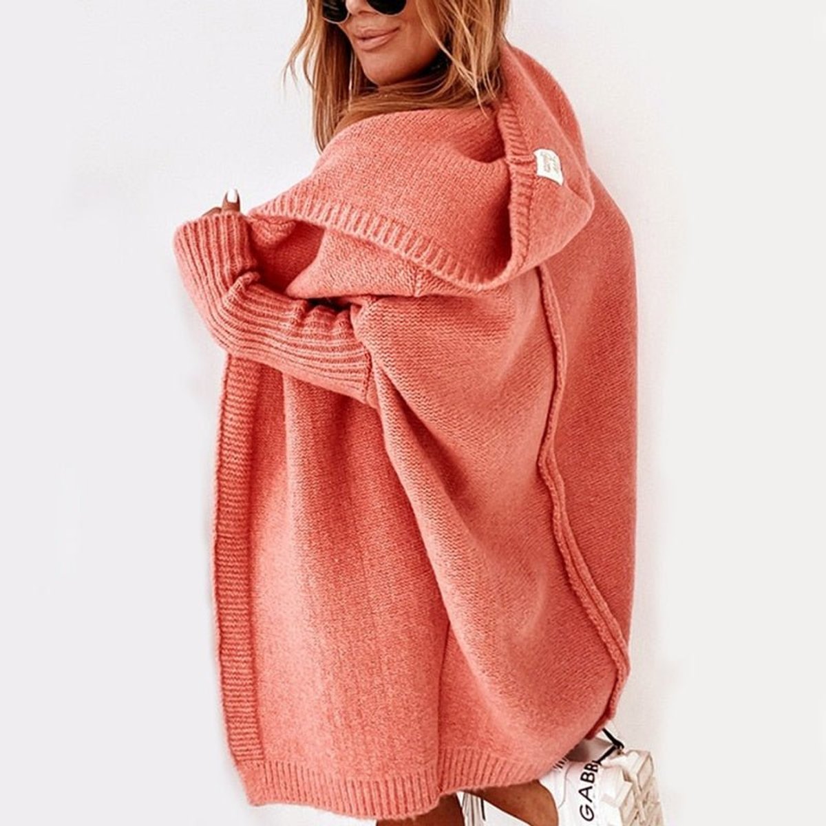 Dame Oversized Cardigan med Hætte og Åben Front