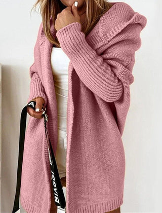 Dame Oversized Cardigan med Hætte og Åben Front