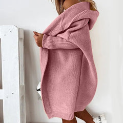 Dame Oversized Cardigan med Hætte og Åben Front