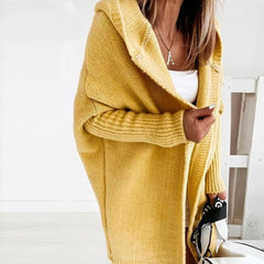 Dame Oversized Cardigan med Hætte og Åben Front