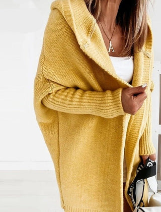 Dame Oversized Cardigan med Hætte og Åben Front